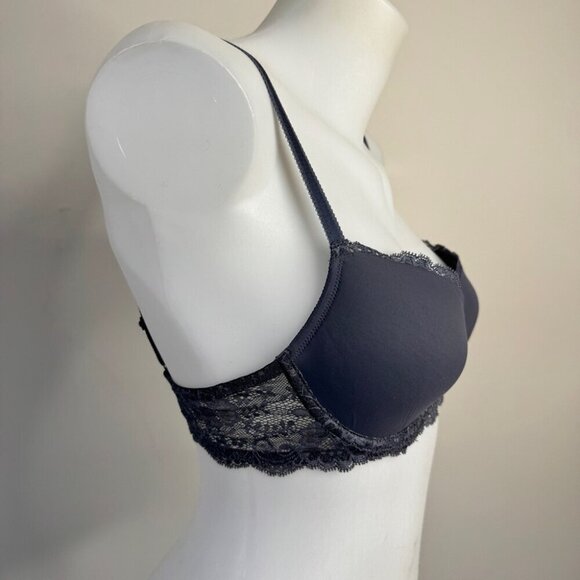 Victoria's Secret Bra Dream Angels Lined Demi Gray Pink Satin Silver Label 34C - Picture 2 of 10